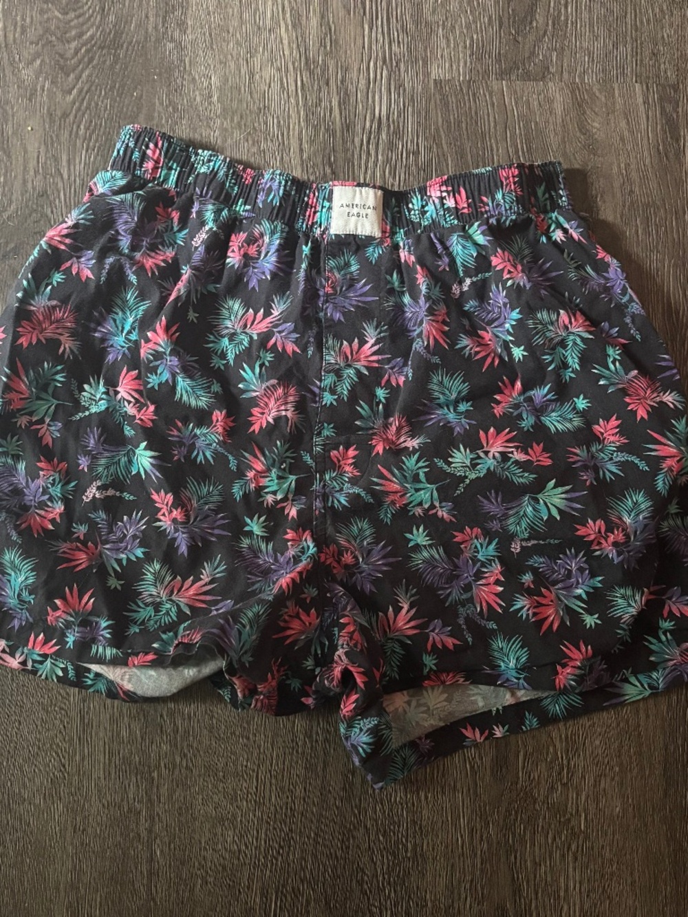 Black tropical loose boxer shorts neon cute leaves floral print